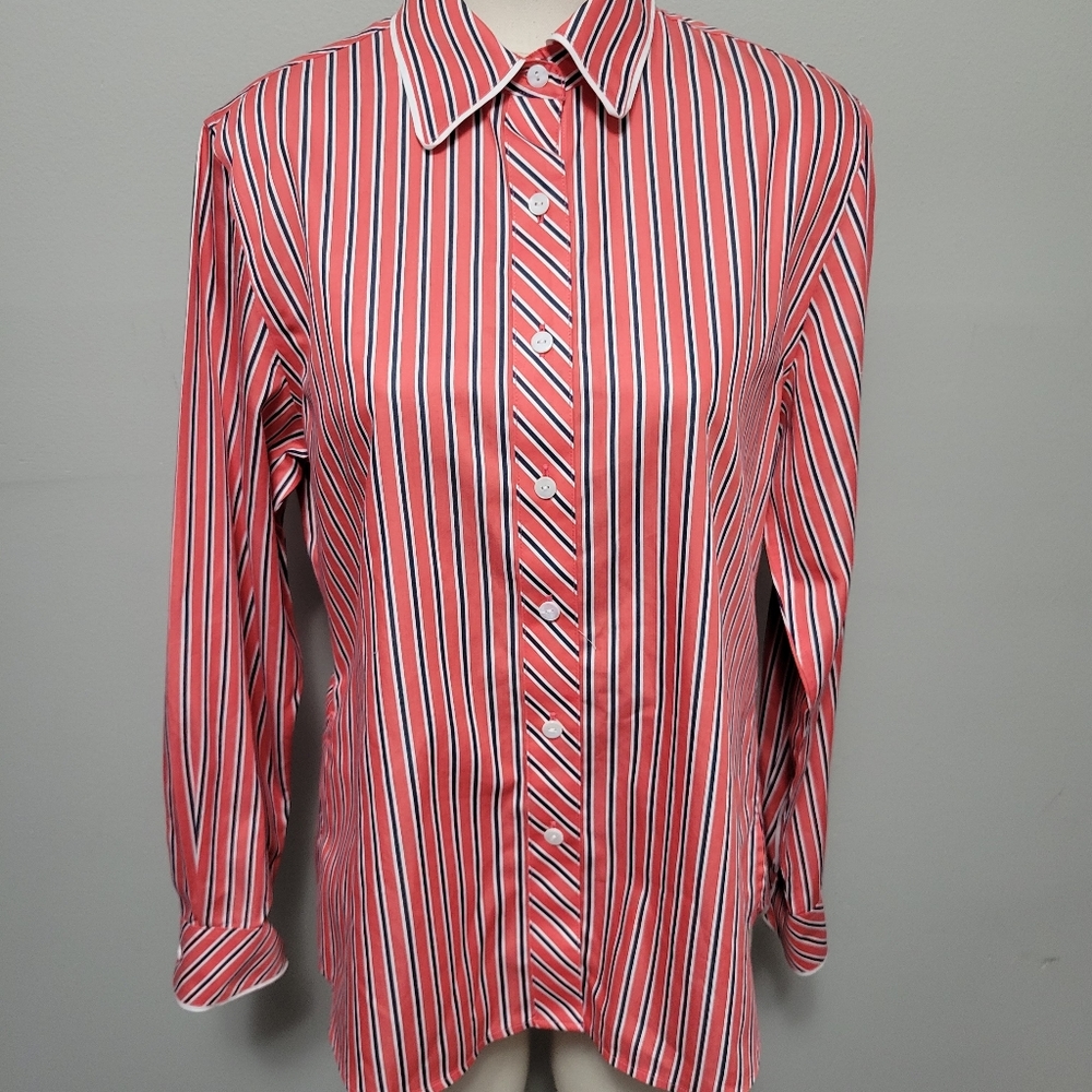Foxcroft coral sateen striped button down size 10